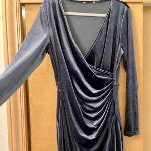 Blue velvet faux-wrap dress. Sz XL